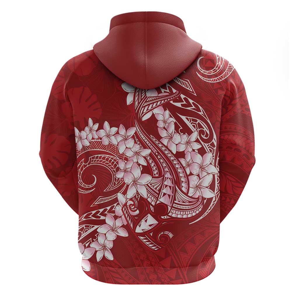 Red Polynesia Hammerhead Shark Tattoo With Plumeria Lei Hoodie