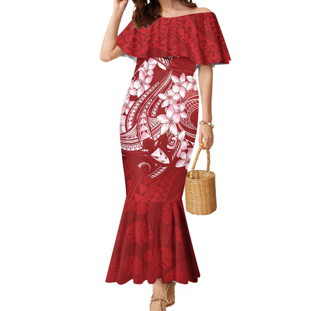Red Polynesia Hammerhead Shark Tattoo With Plumeria Lei Mermaid Dress