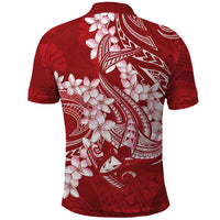 Red Polynesia Hammerhead Shark Tattoo With Plumeria Lei Polo Shirt