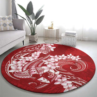 Red Polynesia Hammerhead Shark Tattoo With Plumeria Lei Round Carpet