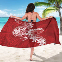Red Polynesia Hammerhead Shark Tattoo With Plumeria Lei Sarong