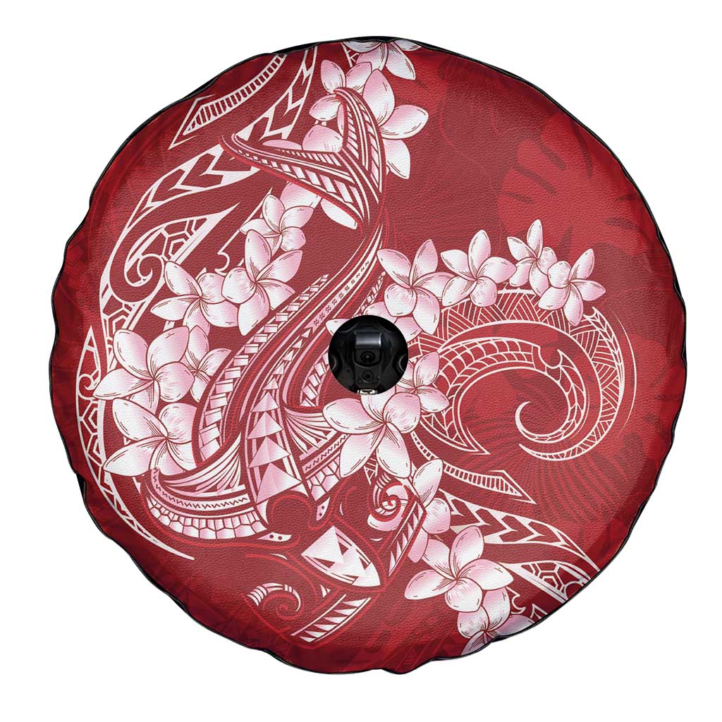 Red Polynesia Hammerhead Shark Tattoo With Plumeria Lei Spare Tire Cover