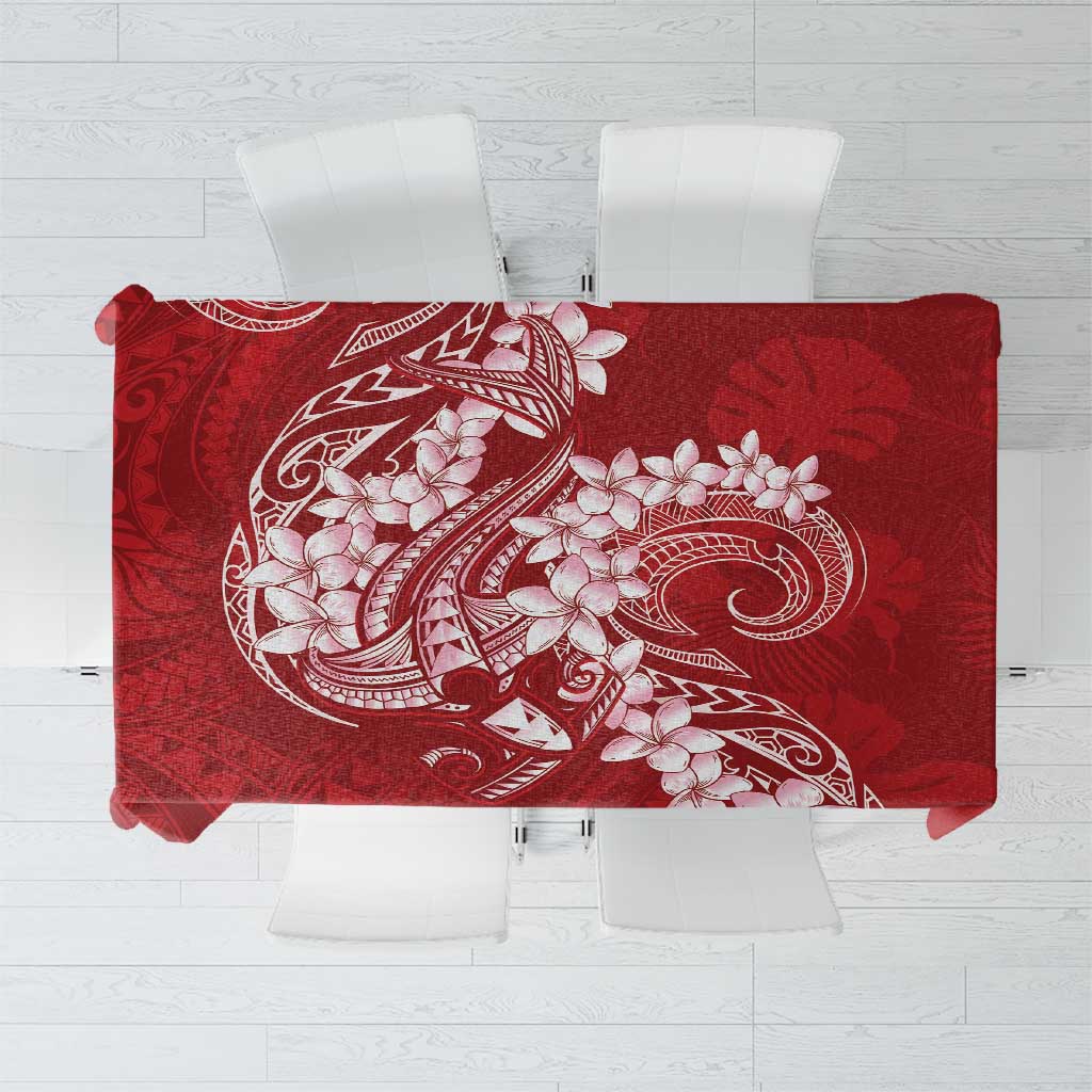 Red Polynesia Hammerhead Shark Tattoo With Plumeria Lei Tablecloth