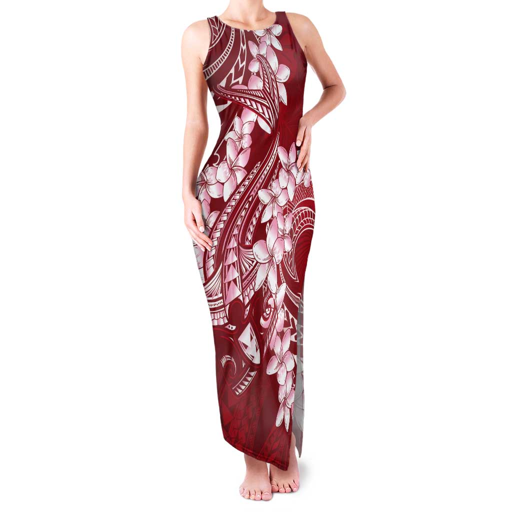Red Polynesia Hammerhead Shark Tattoo With Plumeria Lei Tank Maxi Dress