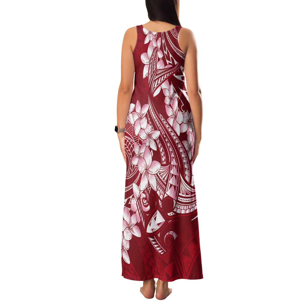 Red Polynesia Hammerhead Shark Tattoo With Plumeria Lei Tank Maxi Dress