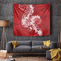 Red Polynesia Hammerhead Shark Tattoo With Plumeria Lei Tapestry