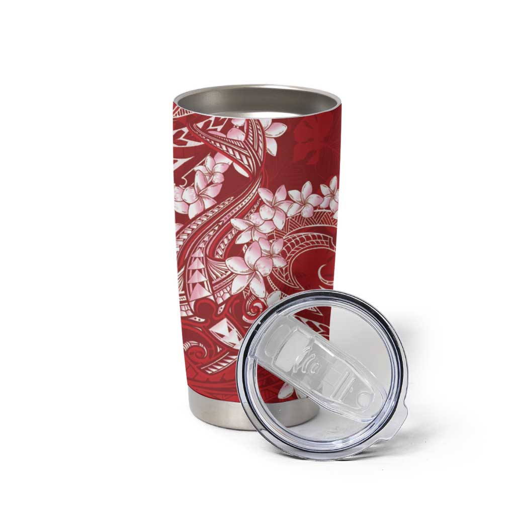 Red Polynesia Hammerhead Shark Tattoo With Plumeria Lei Tumbler Cup