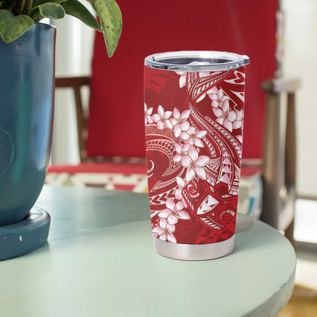 Red Polynesia Hammerhead Shark Tattoo With Plumeria Lei Tumbler Cup