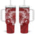 Red Polynesia Hammerhead Shark Tattoo With Plumeria Lei Tumbler With Handle