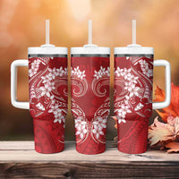 Red Polynesia Hammerhead Shark Tattoo With Plumeria Lei Tumbler With Handle