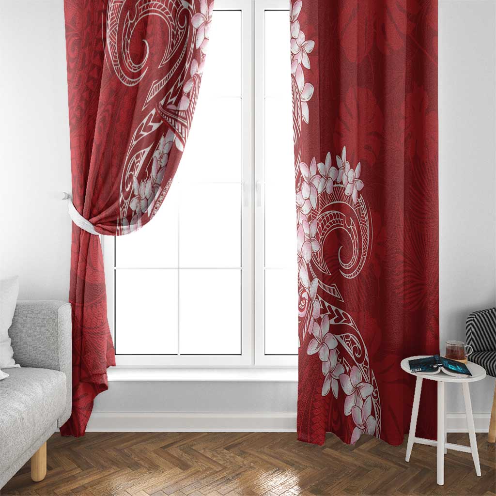 Red Polynesia Hammerhead Shark Tattoo With Plumeria Lei Window Curtain