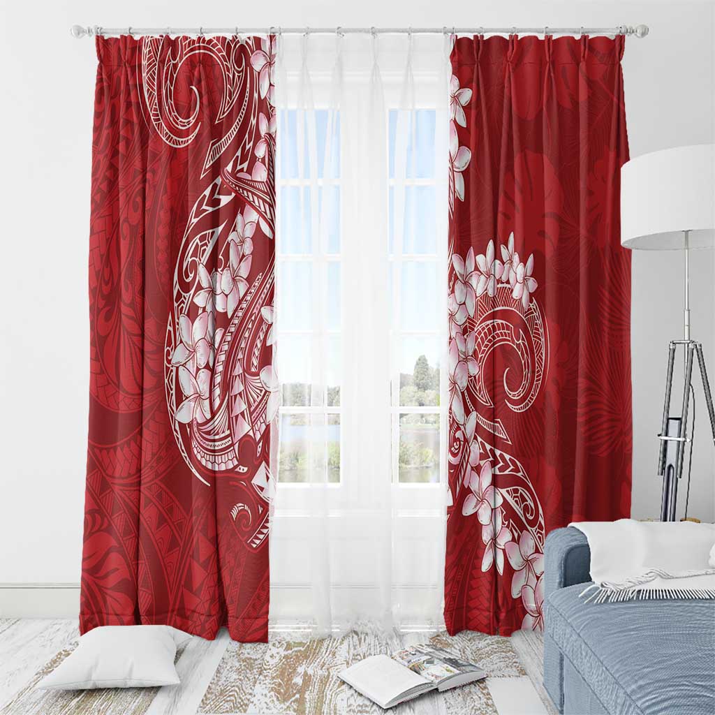 Red Polynesia Hammerhead Shark Tattoo With Plumeria Lei Window Curtain