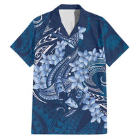 Navy Blue Polynesia Hammerhead Shark Tattoo With Plumeria Lei Family Matching Mermaid Dress and Hawaiian Shirt LT14 Dad's Shirt - Short Sleeve Navy Blue - Polynesian Pride