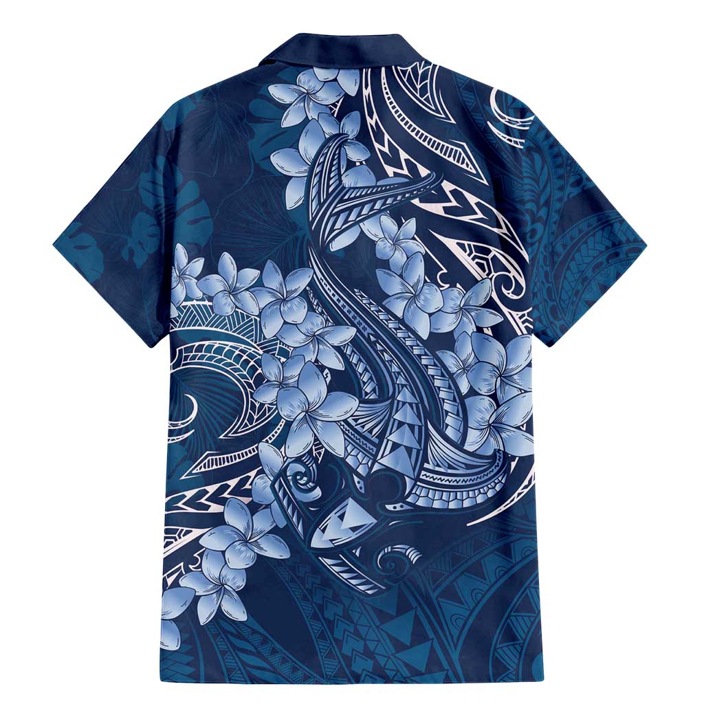 Navy Blue Polynesia Hammerhead Shark Tattoo With Plumeria Lei Family Matching Mermaid Dress and Hawaiian Shirt LT14 - Polynesian Pride