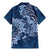 Navy Blue Polynesia Hammerhead Shark Tattoo With Plumeria Lei Family Matching Mermaid Dress and Hawaiian Shirt