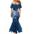 Navy Blue Polynesia Hammerhead Shark Tattoo With Plumeria Lei Family Matching Mermaid Dress and Hawaiian Shirt