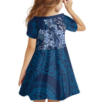 Navy Blue Polynesia Hammerhead Shark Tattoo With Plumeria Lei Family Matching Off The Shoulder Long Sleeve Dress and Hawaiian Shirt LT14 - Polynesian Pride