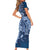 Navy Blue Polynesia Hammerhead Shark Tattoo With Plumeria Lei Family Matching Short Sleeve Bodycon Dress and Hawaiian Shirt