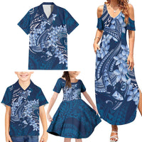 Navy Blue Polynesia Hammerhead Shark Tattoo With Plumeria Lei Family Matching Summer Maxi Dress and Hawaiian Shirt LT14 - Polynesian Pride