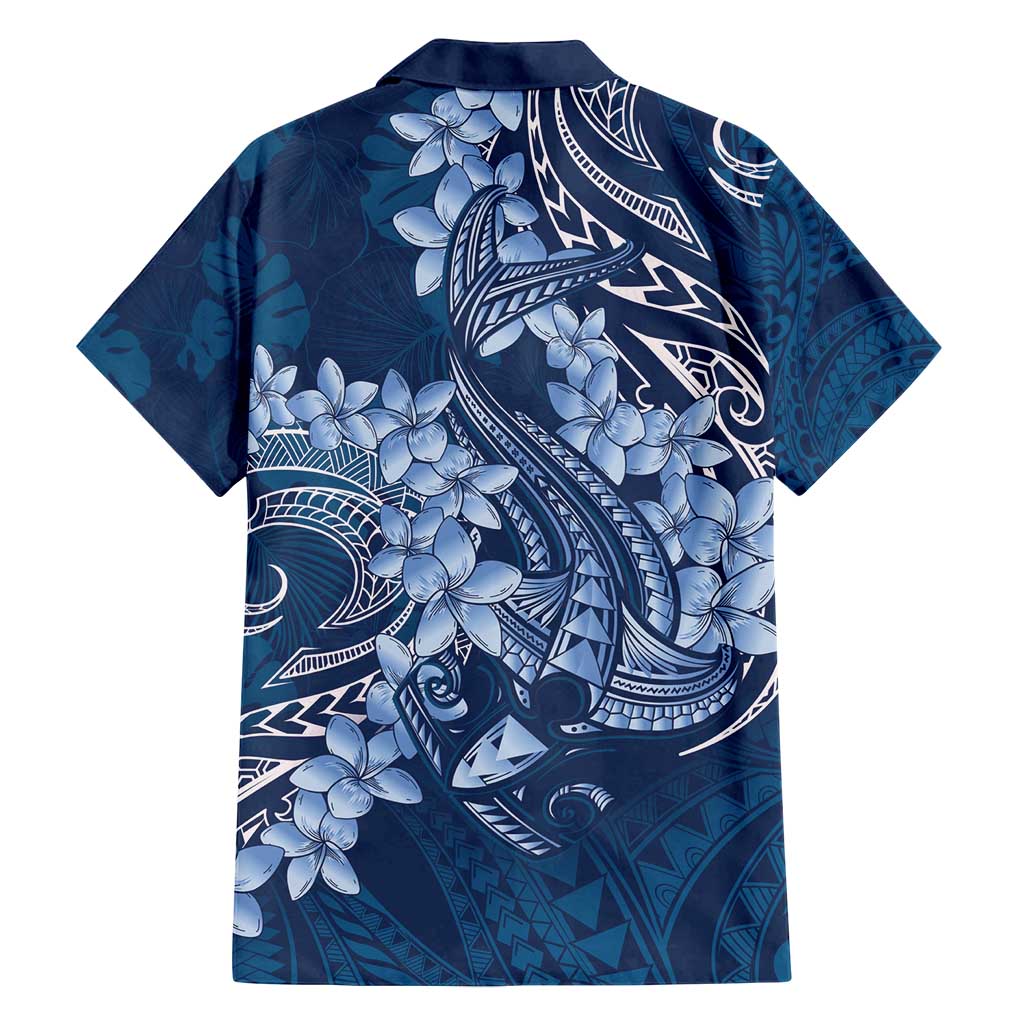 Navy Blue Polynesia Hammerhead Shark Tattoo With Plumeria Lei Family Matching Summer Maxi Dress and Hawaiian Shirt LT14 - Polynesian Pride