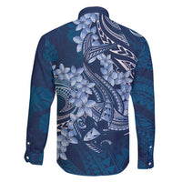Navy Blue Polynesia Hammerhead Shark Tattoo With Plumeria Lei Family Matching Summer Maxi Dress and Hawaiian Shirt LT14 - Polynesian Pride