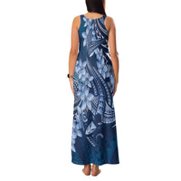 Navy Blue Polynesia Hammerhead Shark Tattoo With Plumeria Lei Family Matching Tank Maxi Dress and Hawaiian Shirt