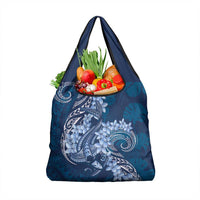 Navy Blue Polynesia Hammerhead Shark Tattoo With Plumeria Lei Grocery Bag