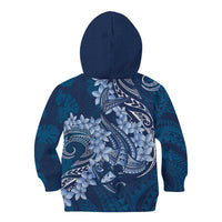 Navy Blue Polynesia Hammerhead Shark Tattoo With Plumeria Lei Kid Hoodie