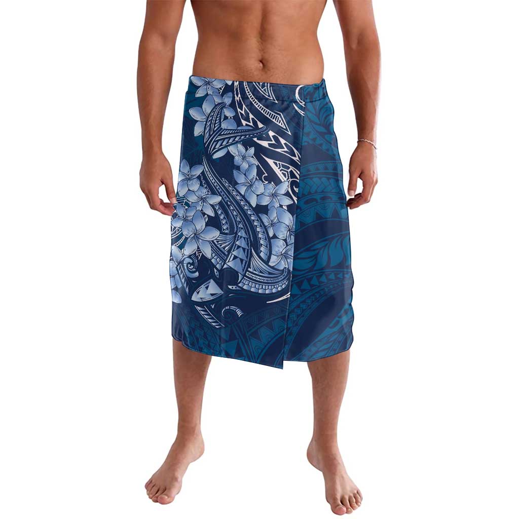 Navy Blue Polynesia Hammerhead Shark Tattoo With Plumeria Lei Lavalava