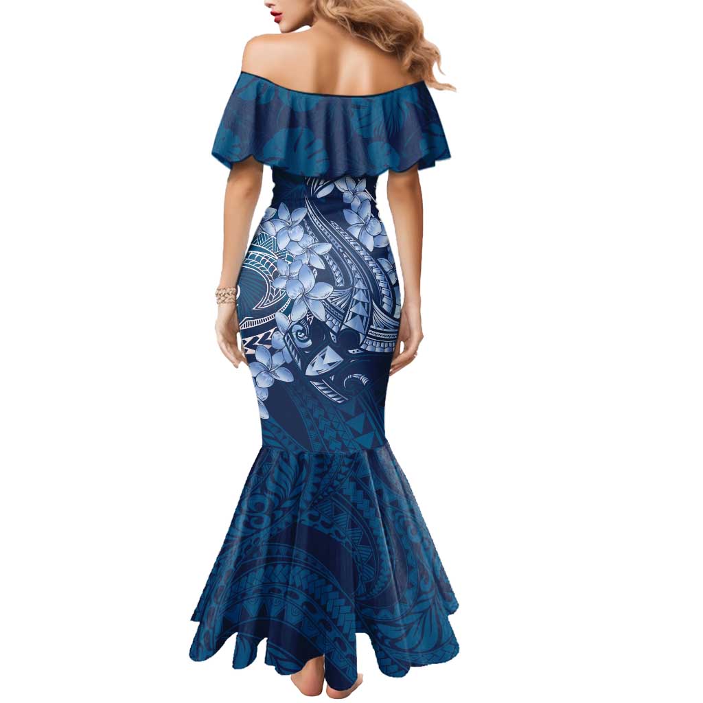 Navy Blue Polynesia Hammerhead Shark Tattoo With Plumeria Lei Mermaid Dress