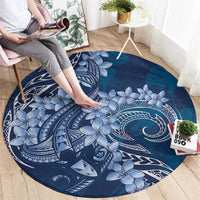 Navy Blue Polynesia Hammerhead Shark Tattoo With Plumeria Lei Round Carpet