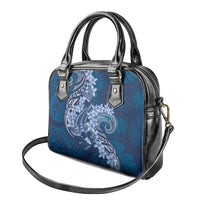 Navy Blue Polynesia Hammerhead Shark Tattoo With Plumeria Lei Shoulder Handbag