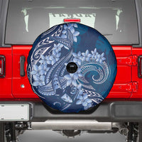 Navy Blue Polynesia Hammerhead Shark Tattoo With Plumeria Lei Spare Tire Cover