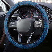 Navy Blue Polynesia Hammerhead Shark Tattoo With Plumeria Lei Steering Wheel Cover