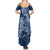 Navy Blue Polynesia Hammerhead Shark Tattoo With Plumeria Lei Summer Maxi Dress