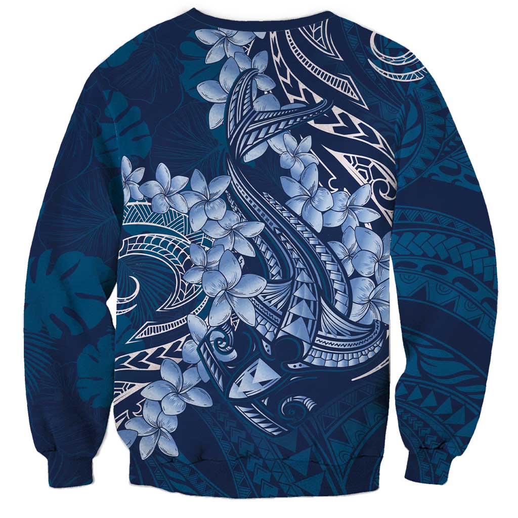 Navy Blue Polynesia Hammerhead Shark Tattoo With Plumeria Lei Sweatshirt
