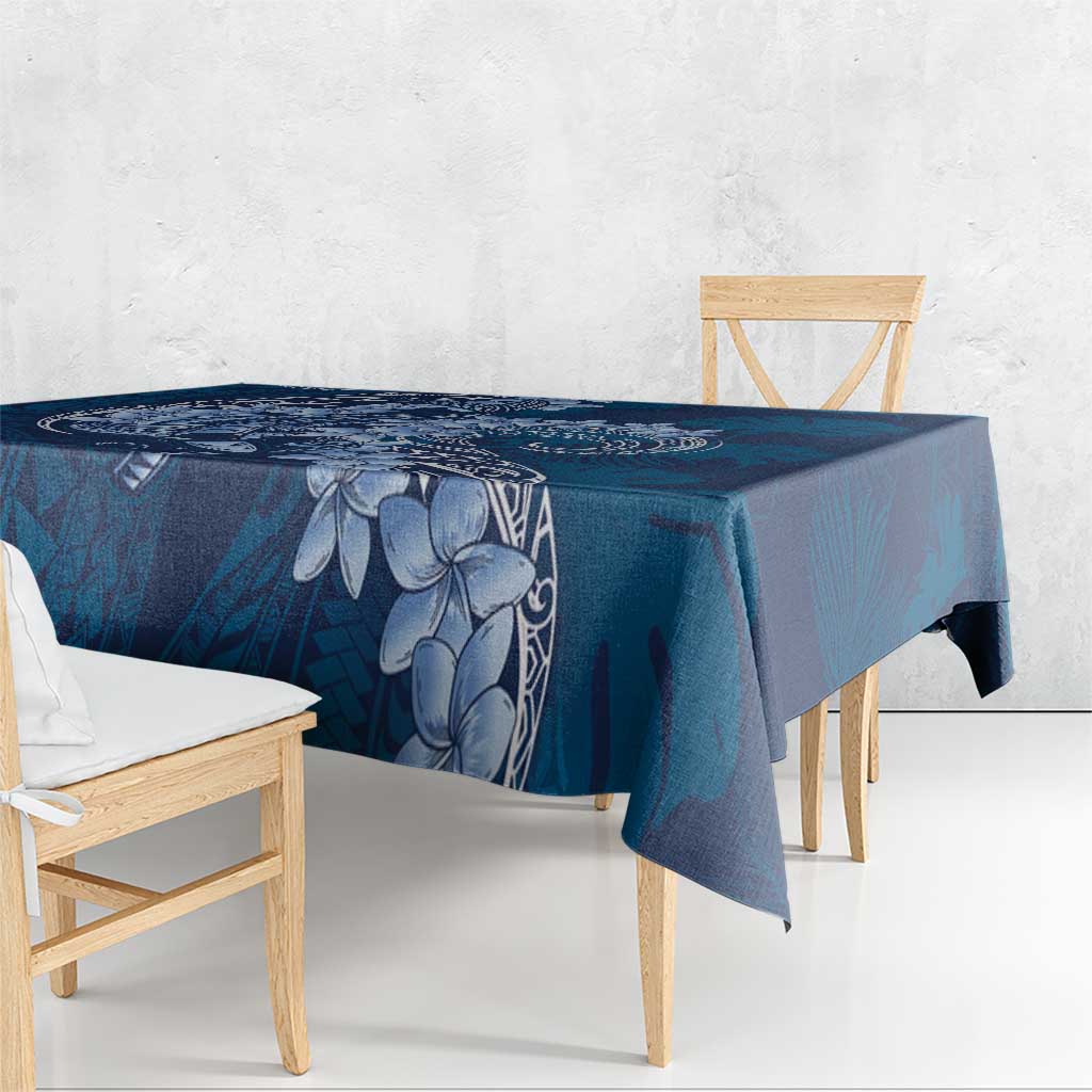 Navy Blue Polynesia Hammerhead Shark Tattoo With Plumeria Lei Tablecloth