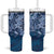 Navy Blue Polynesia Hammerhead Shark Tattoo With Plumeria Lei Tumbler With Handle
