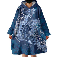 Navy Blue Polynesia Hammerhead Shark Tattoo With Plumeria Lei Wearable Blanket Hoodie