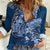 Navy Blue Polynesia Hammerhead Shark Tattoo With Plumeria Lei Women Casual Shirt