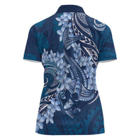Navy Blue Polynesia Hammerhead Shark Tattoo With Plumeria Lei Women Polo Shirt