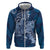 Navy Blue Polynesia Hammerhead Shark Tattoo With Plumeria Lei Zip Hoodie