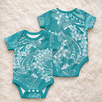 Teal Polynesia Hammerhead Shark Tattoo With Plumeria Lei Baby Onesie LT14 - Polynesian Pride