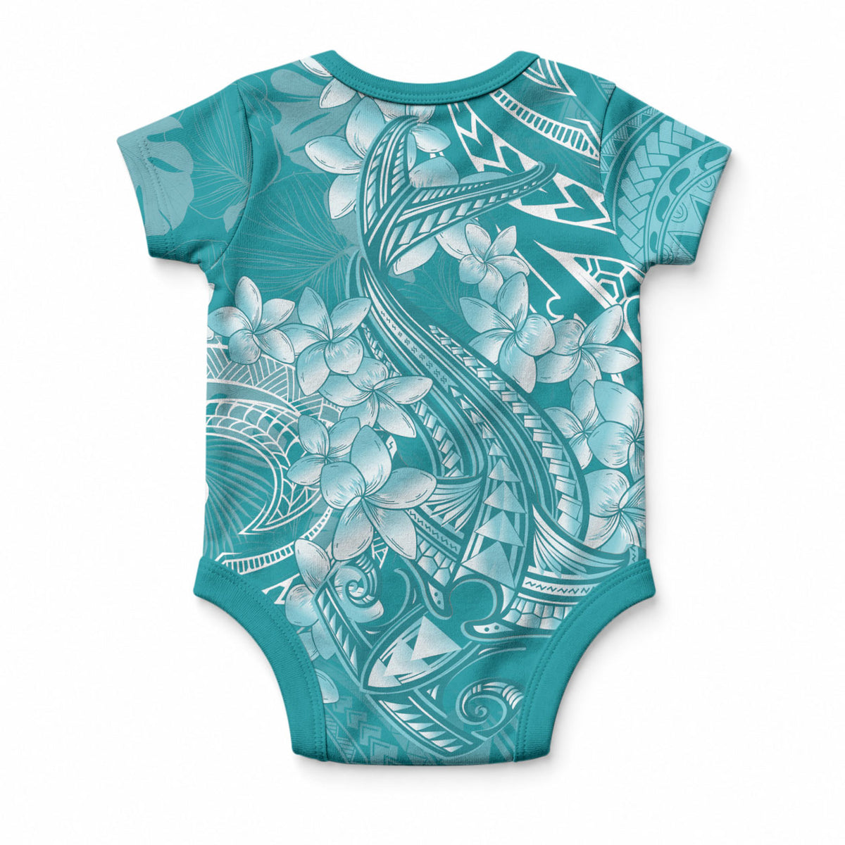 Teal Polynesia Hammerhead Shark Tattoo With Plumeria Lei Baby Onesie LT14 - Polynesian Pride