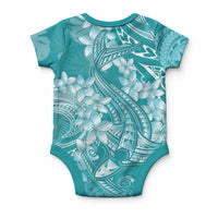 Teal Polynesia Hammerhead Shark Tattoo With Plumeria Lei Baby Onesie LT14 - Polynesian Pride