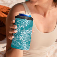 Teal Polynesia Hammerhead Shark Tattoo With Plumeria Lei 4 in 1 Can Cooler Tumbler