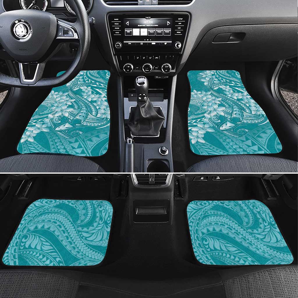 Teal Polynesia Hammerhead Shark Tattoo With Plumeria Lei Car Mats