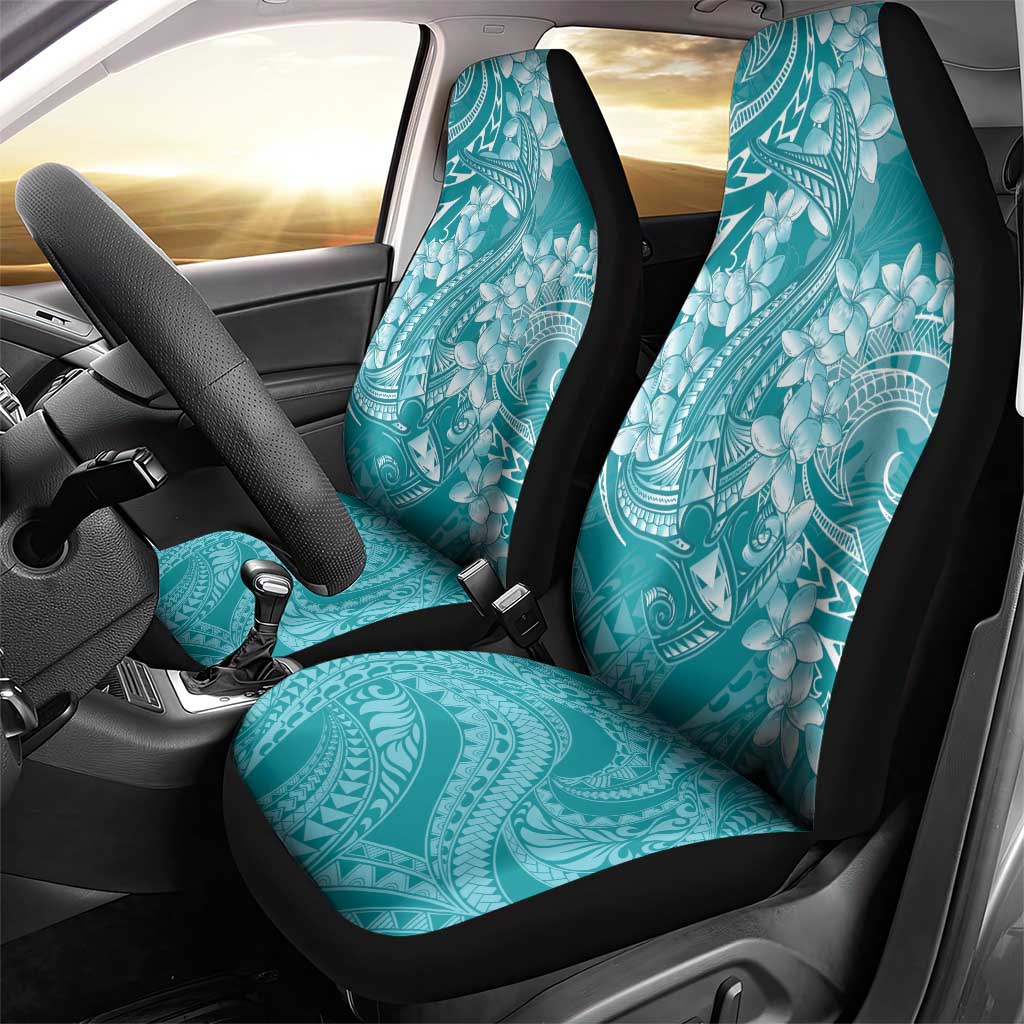 Teal Polynesia Hammerhead Shark Tattoo With Plumeria Lei Car Seat Cover