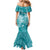 Teal Polynesia Hammerhead Shark Tattoo With Plumeria Lei Family Matching Mermaid Dress and Hawaiian Shirt