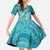 Teal Polynesia Hammerhead Shark Tattoo With Plumeria Lei Family Matching Off Shoulder Maxi Dress and Hawaiian Shirt